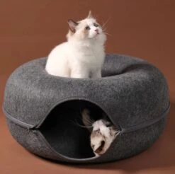 Merkloos A.K.A. Kattentunnel En Kattenmand In-1 – Kattenspeelgoed Speeltunnel Kattenhuis – Kattenhol Rond Kattenspeeltjes - Cat Cave Donut - Antraciet Vilt -Kattenbenodigdheden Winkel 1200x1195 7