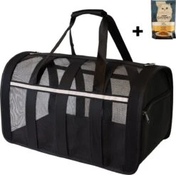 Opvouwbare Katten Reismand - Met Schouderband En Kattenbakmat - Reismand Kat - 49x30x26 Cm - Wasmachinebestendig - Zwart - Hondendraagtas - Kattenreismand - Draagtas Voor Dieren - Kattenmand