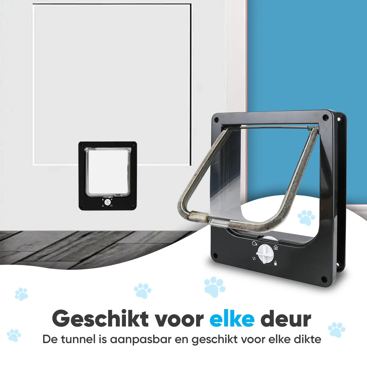 BFreshPets Kattenluik + Massageborstel - Met Tunnel - 4 Vergrendelingsstanden - Weersbestendig - Maat L - Zwart - 27 X 24 Cm 6 BFreshPets Kattenluik + Massageborstel - Met Tunnel - 4 Vergrendelingsstanden - Weersbestendig - Maat L - Zwart - 27 X 24 Cm - Afbeelding 6