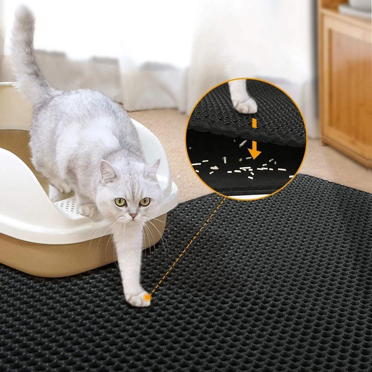 Behave Kattenbakmat - Dubbele Laag - Honingraatdesign - Waterdicht - Katten Grit Opvanger - Schoonloopmat - Kattenbak Mat - Zwart - 45*60 Cm 7 Behave Kattenbakmat - Dubbele Laag - Honingraatdesign - Waterdicht - Katten Grit Opvanger - Schoonloopmat - Kattenbak Mat - Zwart - 45*60 Cm - Afbeelding 7