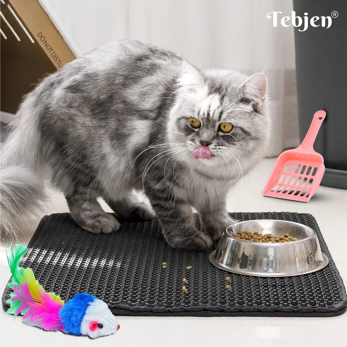 TEBJEN Kattenbakmat – Kattenbak Mat Grit Opvanger - Schoonloop Katten Mat – Dubbele Waterdichte Laag – Uitloopmat Kattenbak – Kattenbak Accessoires - Met Speelgoedmuisje En Schepje - 40x50cm 6 TEBJEN Kattenbakmat – Kattenbak Mat Grit Opvanger - Schoonloop Katten Mat – Dubbele Waterdichte Laag – Uitloopmat Kattenbak – Kattenbak Accessoires - Met Speelgoedmuisje En Schepje - 40x50cm - Afbeelding 6