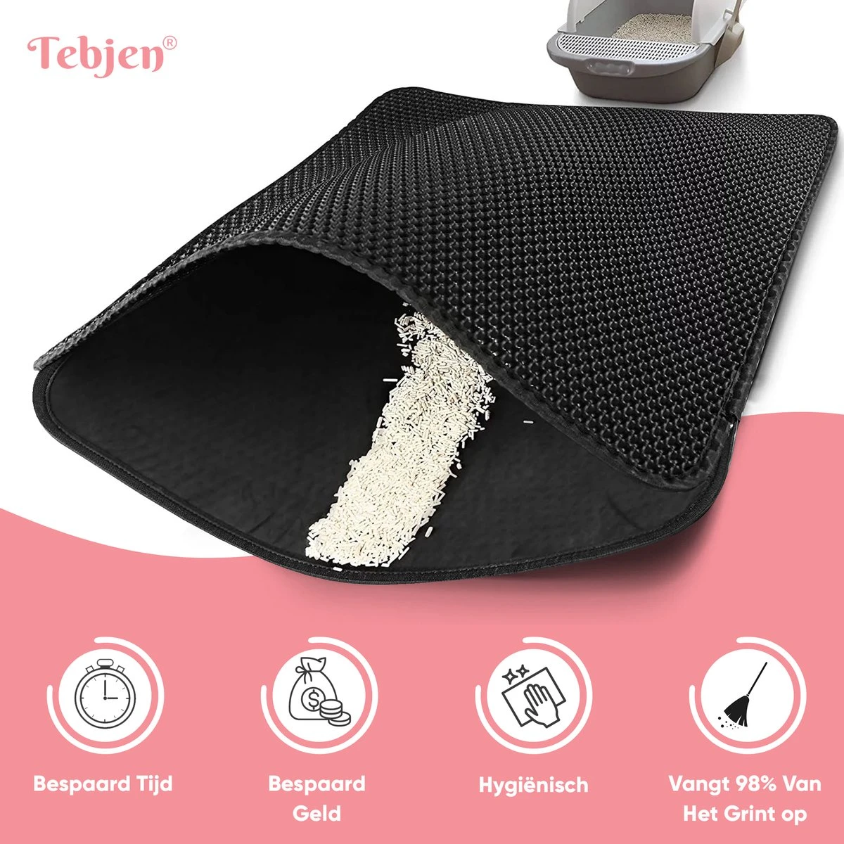 TEBJEN Kattenbakmat – Kattenbak Mat Grit Opvanger - Schoonloop Katten Mat – Dubbele Waterdichte Laag – Uitloopmat Kattenbak – Kattenbak Accessoires - Met Speelgoedmuisje En Schepje - 40x50cm 11 TEBJEN Kattenbakmat – Kattenbak Mat Grit Opvanger - Schoonloop Katten Mat – Dubbele Waterdichte Laag – Uitloopmat Kattenbak – Kattenbak Accessoires - Met Speelgoedmuisje En Schepje - 40x50cm - Afbeelding 11