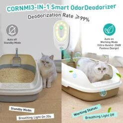 DVL Products Cornmi Kattengeurverwijderaar - Kattenbak Geurverdrijver - Met Ozon & Aromatherapie - Oplaadbaar En Infraroodsensor - Nachtlicht Optie - Duurzaam - Ledverlichting - Honden & Katten Geurverdrijver -Kattenbenodigdheden Winkel 1200x1200 1277