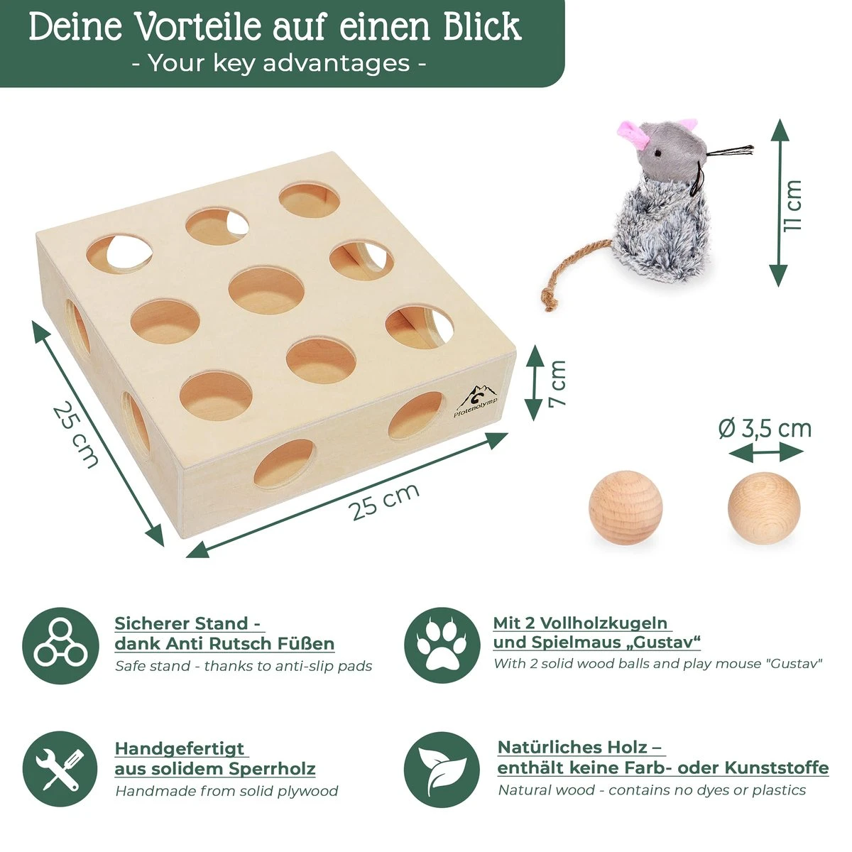 Pfotenolymp® Interactief Kattenspeelgoed / Speeldoos Met Speelballen & Speelmuis - Houten Speelgoed Voor Katten - Mollenspel / Vangspel / Jachtspel 2 Pfotenolymp® Interactief Kattenspeelgoed / Speeldoos Met Speelballen & Speelmuis - Houten Speelgoed Voor Katten - Mollenspel / Vangspel / Jachtspel - Afbeelding 2