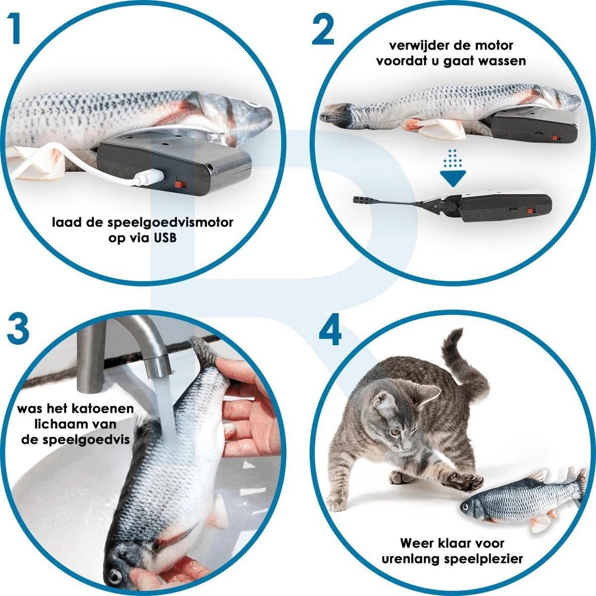RealN Elektrische Speelvis Clownvis Inclusief Catnip Zakje – Kattenspeeltjes - Kattenspeelgoed – Krachtige Batterij – Bewegende Vis – Leukste Kattenspeeltje Goudvis – Kat Actiever Maken – 30 Cm – Speelvis Katten – Wasbaar – Oplaadbaar – Blauw/Wit 4 RealN Elektrische Speelvis Clownvis Inclusief Catnip Zakje – Kattenspeeltjes - Kattenspeelgoed – Krachtige Batterij – Bewegende Vis – Leukste Kattenspeeltje Goudvis – Kat Actiever Maken – 30 Cm – Speelvis Katten – Wasbaar – Oplaadbaar – Blauw/Wit - Afbeelding 4