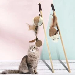 Katten Speeltjes Katten Speelgoed Kattenspeeltjes Katten Hengel Bal – Wit Bruin -Kattenbenodigdheden Winkel 1200x1200 379