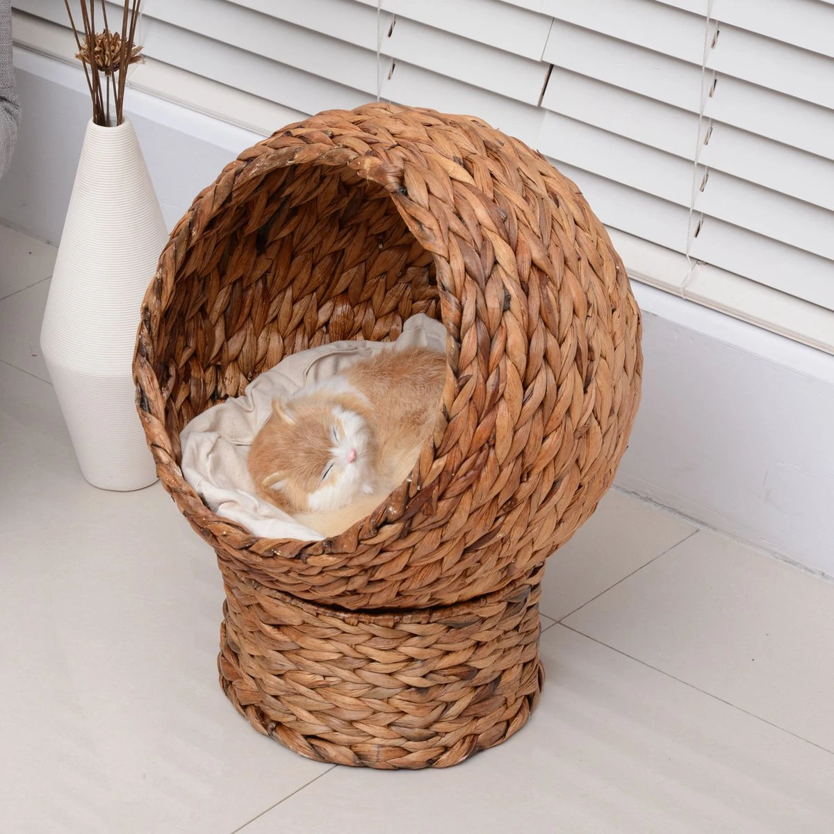 PawHut Kattenmand Rotan Kattennest Kattenbed Met Kussen Huisdierbed Bruin D30-104 11 PawHut Kattenmand Rotan Kattennest Kattenbed Met Kussen Huisdierbed Bruin D30-104 - Afbeelding 11