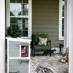 Relaxdays Kattenhuis Buiten - Groot Kattenhok Binnen - Hoog Kattenmeubel Grijs Hout - Tuin -Kattenbenodigdheden Winkel 1200x1200 432