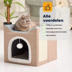 MIRO Katten Huis - Kattenhuizen - Kattenhok - Kattenmand - Dierenhuis - Opvouwbaar - Met Krabmat - Abrikoos -Kattenbenodigdheden Winkel 1200x1200 480
