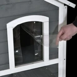 PawHut Kattenhuis Voor Buiten Kattenhut Met 2 Verdiepingen Kattenvilla, Asfaltdak, Massief Hout Grijs D30-236 -Kattenbenodigdheden Winkel 1200x1200 548