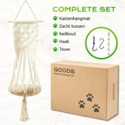 Qoods Kattenhangmat Macramé - Hangende Kattenmand Raam Of Radiator - Kattenbed - Poezenmand -Kattenbenodigdheden Winkel 1200x1200 571
