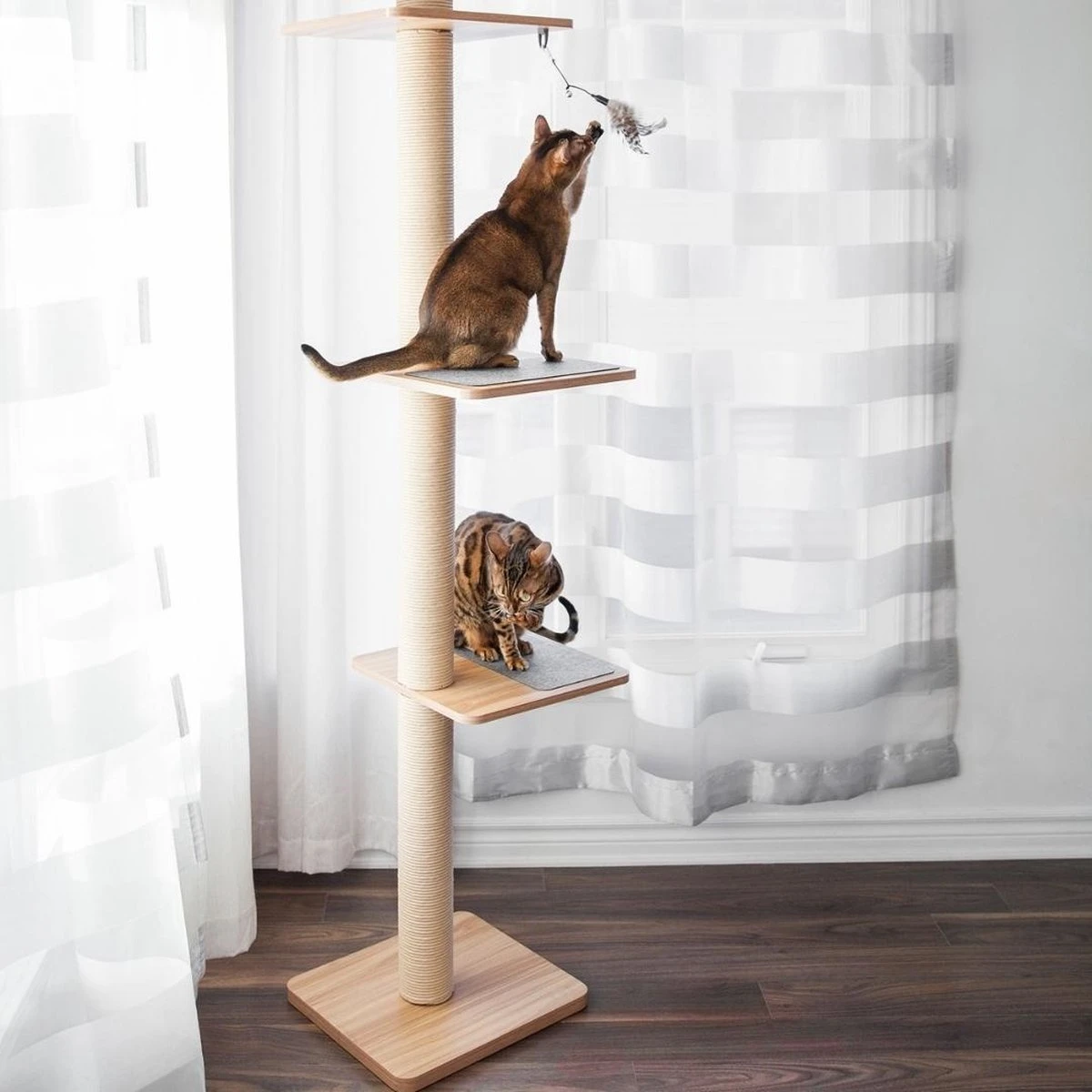 BeOneBreed Katt3 EVO Tower - Krabpaal Voor Katten Van Vloer Tot Plafond – Inclusief 3 Vilten Matjes En Hangspeeltje - Gelamineerd Hout - Maximale Hoogte 254 Cm 4 BeOneBreed Katt3 EVO Tower - Krabpaal Voor Katten Van Vloer Tot Plafond – Inclusief 3 Vilten Matjes En Hangspeeltje - Gelamineerd Hout - Maximale Hoogte 254 Cm - Afbeelding 4