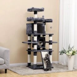 Grote Krabpaal, Krabpaal Met 3 Comfortabele Uitkijkplatforms, Kattenspeelgoed Met 2 Knuffelholen, Dikke Sisalpalen, Extra Krabplank, Stal, 172 Cm, Rookgrijs PCT18GYZ -Kattenbenodigdheden Winkel 1200x1200 705