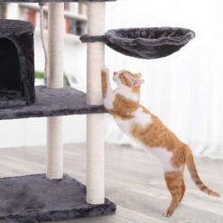 Hoppa! Kattenboom - Krabpaal - Grijs - Fluweel -Kattenbenodigdheden Winkel 1200x1200 709