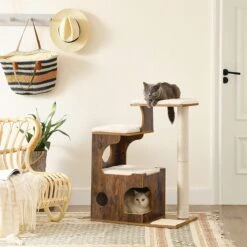 Songmics Zaza Home Luxe Houten Krabpaal 86 Cm, Middelgrote Katten Klimboom Met 3 Ligvlakken En Holten Vintage Bruin-wit -Kattenbenodigdheden Winkel 1200x1200 759