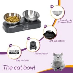 Nobleza Katten Voerbakjes - Ergonomische Dubbele Voerbak - Anti Braak Voerbak Voor Katten - Zwart - Dubbel - RVS -Kattenbenodigdheden Winkel 1200x1200 788