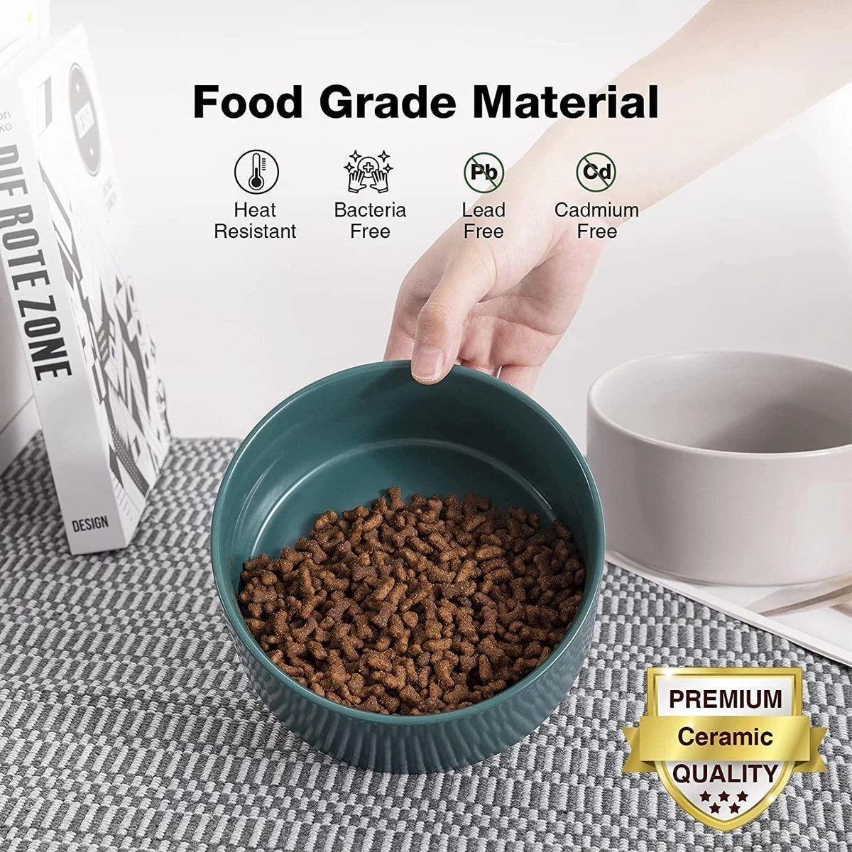 GIZMO 2x Voerbak Kat - 400 Ml - Groen - Keramische Drink- & Voerbakken Met Standaard - 13 Cm - 2 Stuks 5 GIZMO 2x Voerbak Kat - 400 Ml - Groen - Keramische Drink- & Voerbakken Met Standaard - 13 Cm - 2 Stuks - Afbeelding 5