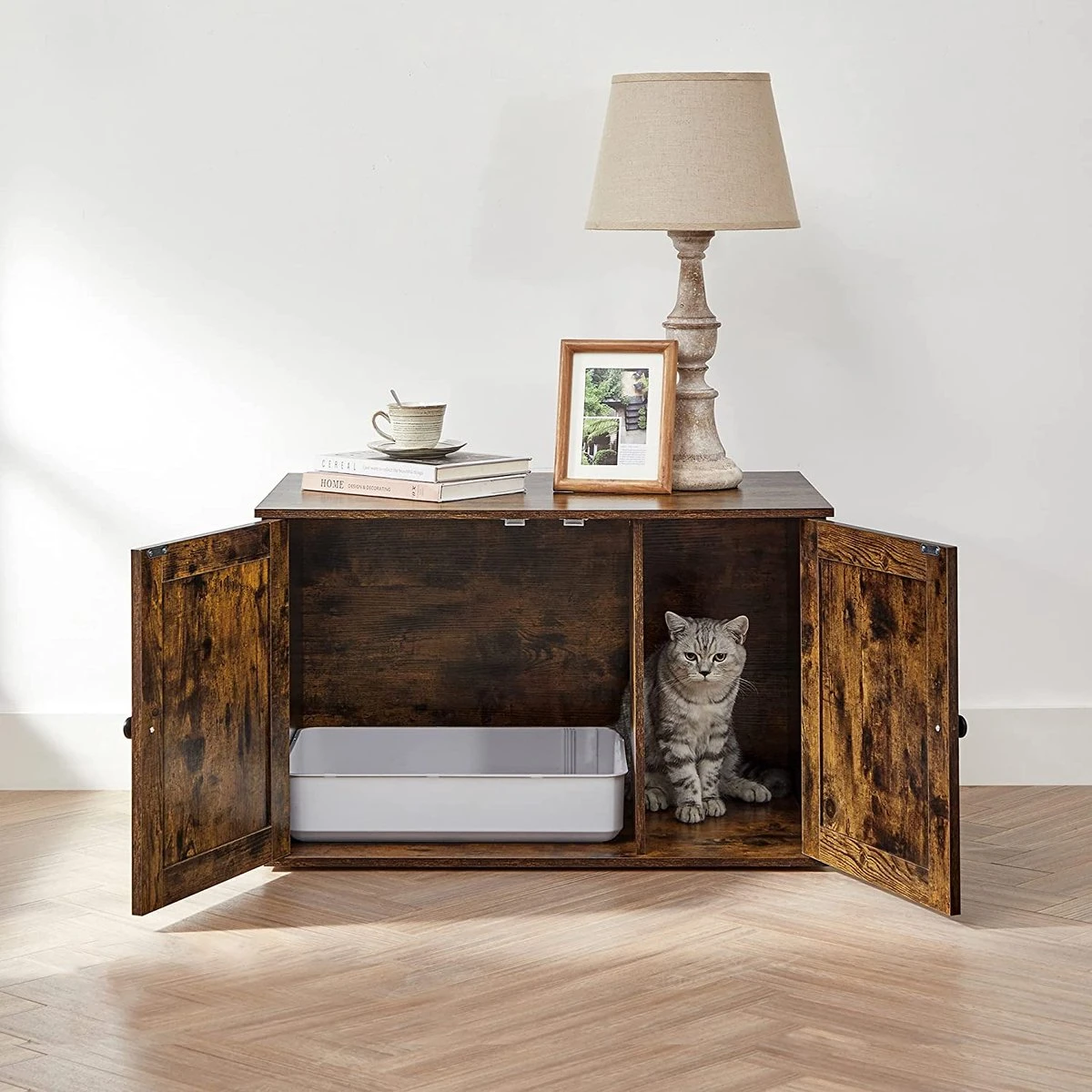 Meubelexpert Kattenhuis Voor Kattenbak - Met Deuren - Vintage - Bruinzwart - PCL002X02 6 Meubelexpert Kattenhuis Voor Kattenbak - Met Deuren - Vintage - Bruinzwart - PCL002X02 - Afbeelding 6