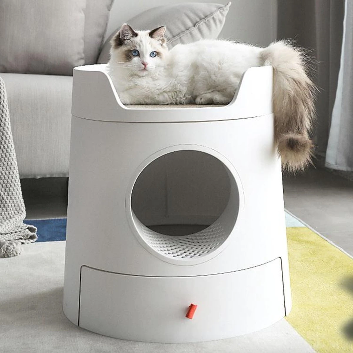 A Sunny Day Kattenbak Met Lade, Bedje En Krabplank - Inclusief Schepje - Design Kattenbak - Wit - Dichte Kattenbak - Kattenbak Gesloten 17 A Sunny Day Kattenbak Met Lade, Bedje En Krabplank - Inclusief Schepje - Design Kattenbak - Wit - Dichte Kattenbak - Kattenbak Gesloten - Afbeelding 17