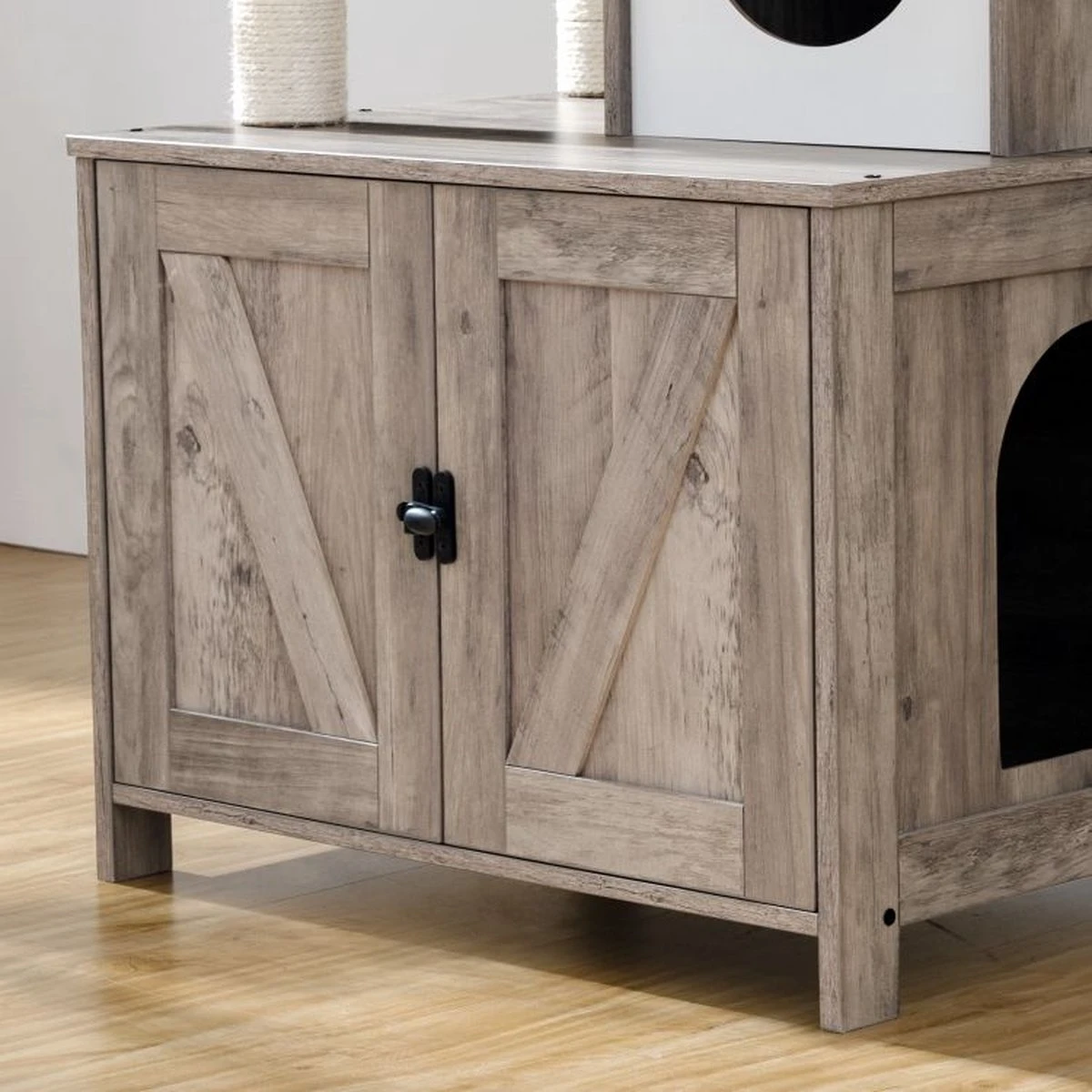 Signature Home Catty Krabpaal Met Kattenbak - Kattenbakkast - Kattenhuis Met Deur En Slot - Krabpalen Met Hangmat Mand Katten Huis - Kattenbakmeubel Verborgen - Alles-in-één Kattenspeelgoed Met Kattenhuis - Grijs - 60cm X 150cm X 48cm 10 Signature Home Catty Krabpaal Met Kattenbak - Kattenbakkast - Kattenhuis Met Deur En Slot - Krabpalen Met Hangmat Mand Katten Huis - Kattenbakmeubel Verborgen - Alles-in-één Kattenspeelgoed Met Kattenhuis - Grijs - 60cm X 150cm X 48cm - Afbeelding 10