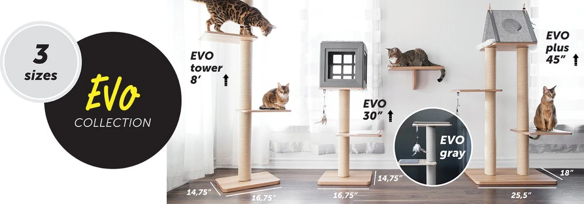 BeOneBreed Katt3 EVO Tower - Krabpaal Voor Katten Van Vloer Tot Plafond – Inclusief 3 Vilten Matjes En Hangspeeltje - Gelamineerd Hout - Maximale Hoogte 254 Cm 2 BeOneBreed Katt3 EVO Tower - Krabpaal Voor Katten Van Vloer Tot Plafond – Inclusief 3 Vilten Matjes En Hangspeeltje - Gelamineerd Hout - Maximale Hoogte 254 Cm - Afbeelding 2