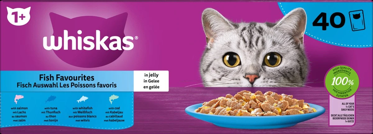 Whiskas 1+ Natvoer - Vis - Selectie In Gelei - Maaltijdzakjes 40 X 85 G 2 Whiskas 1+ Natvoer - Vis - Selectie In Gelei - Maaltijdzakjes 40 X 85 G - Afbeelding 2