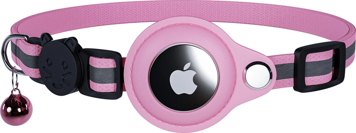 CuraCanin - AirTag Kat - Kattenhalsband - AirTag Apple Houder - Roze - Reflecterend - Verstelbaar - GPS Tracker - Kattenriem