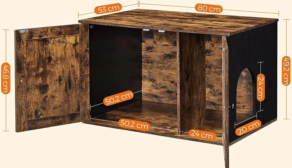 Meubelexpert Kattenhuis Voor Kattenbak - Met Deuren - Vintage - Bruinzwart - PCL002X02 4 Meubelexpert Kattenhuis Voor Kattenbak - Met Deuren - Vintage - Bruinzwart - PCL002X02 - Afbeelding 4