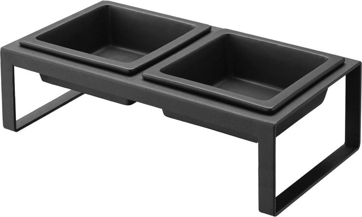 Yamazaki Eetbak - Voederbak Kat - Tweeledig - Zwart 1 Yamazaki Eetbak - Voederbak Kat - Tweeledig - Zwart