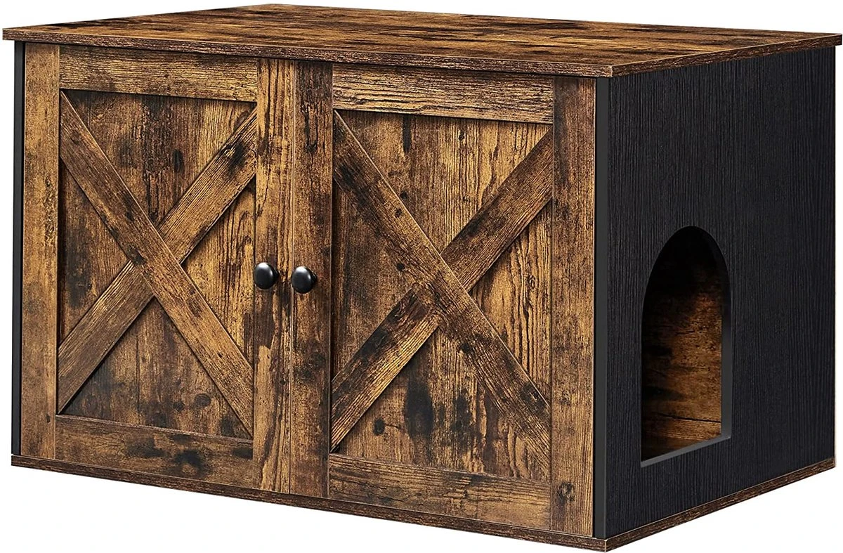 Meubelexpert Kattenhuis Voor Kattenbak - Met Deuren - Vintage - Bruinzwart - PCL002X02 1 Meubelexpert Kattenhuis Voor Kattenbak - Met Deuren - Vintage - Bruinzwart - PCL002X02