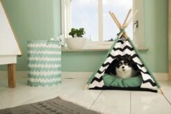 Beeztees Kioni Tipi Tent - Kattenhuis - Zwart/Wit - 50x50x70 Cm -Kattenbenodigdheden Winkel 1200x800 34