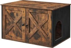 Songmics Kattenbak, Kattenhuis, Met Deuren, Vintage Bruin-zwart