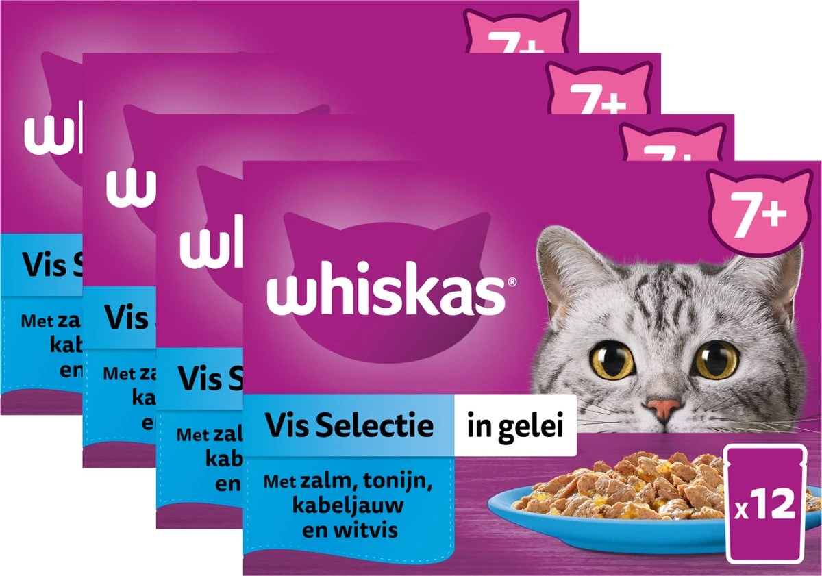 Whiskas 7+ Natvoer - Vis - Selectie In Gelei - Maaltijdzakjes 48 X 85 G 1 Whiskas 7+ Natvoer - Vis - Selectie In Gelei - Maaltijdzakjes 48 X 85 G