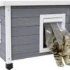 Merkloos Rexa® Kattenhuisje Van Dennenhout Wit/grijs 57x45x43cm | Kattenmand Voor Buiten Of In Huis | Beschermt Kat Tegen Kou En Geeft Veilig Gevoel | Makkelijke Ingang | Hoogwaardig Hout | Kattenbak | Katten Huis