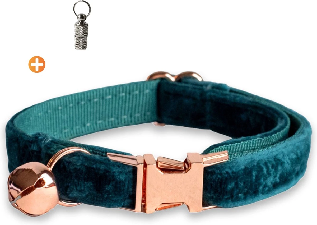 ACE Pets Kattenhalsband Met Belletje – Halsband Kat & Kitten - Kittenhalsband & Kattenbandje - Kattenbelletje - Pluche Velvet - Groen