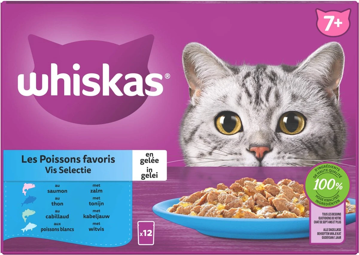 Whiskas 7+ Natvoer - Vis - Selectie In Gelei - Maaltijdzakjes 48 X 85 G 3 Whiskas 7+ Natvoer - Vis - Selectie In Gelei - Maaltijdzakjes 48 X 85 G - Afbeelding 3