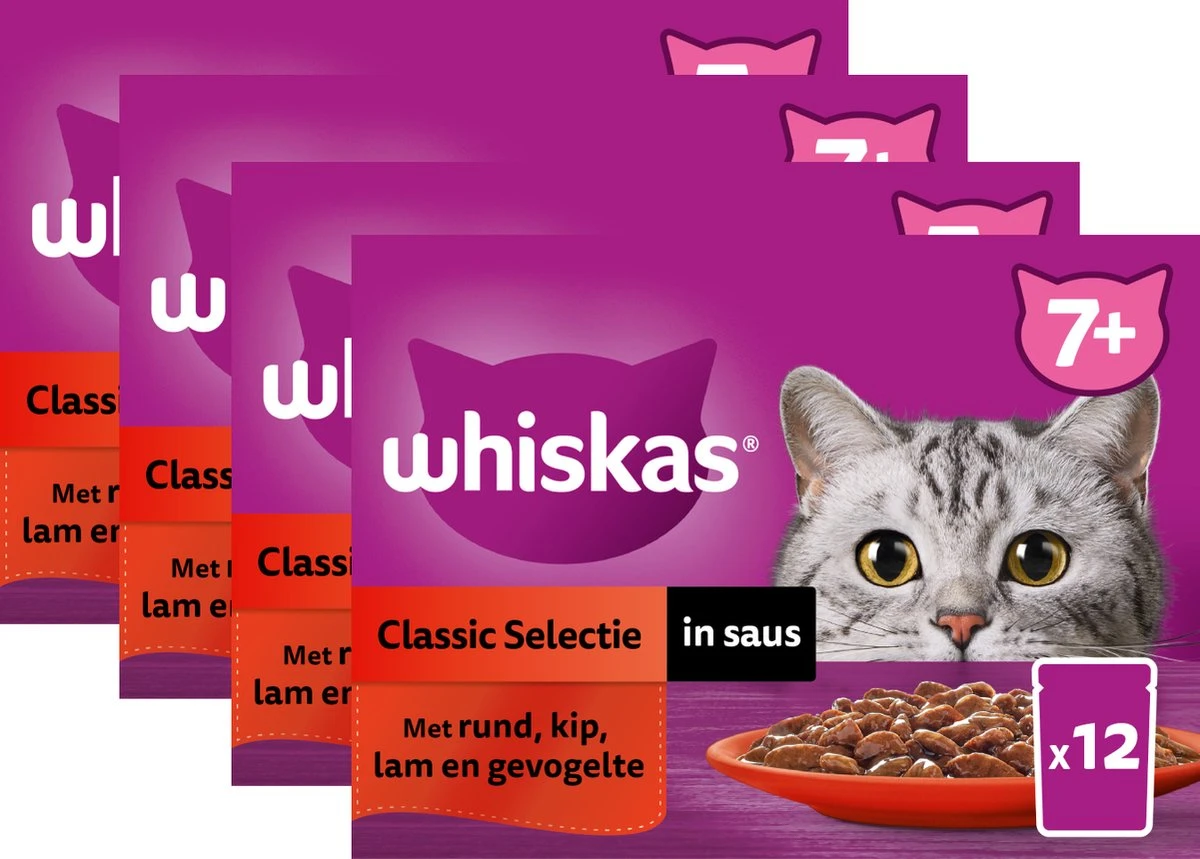 Whiskas 7+ Natvoer - Classic - Selectie In Saus - Maaltijdzakjes 48 X 85 G 1 Whiskas 7+ Natvoer - Classic - Selectie In Saus - Maaltijdzakjes 48 X 85 G