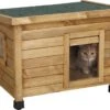 Merkloos Rexa® Kattenhuisje Van Dennenhout 57x45x43cm | Kattenmand Voor Buiten Of In Huis | Beschermt Kat Tegen Kou En Geeft Veilig Gevoel | Makkelijke Ingang | Hoogwaardig Hout | Kattenbak | Katten Huis