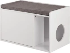 Relaxdays Kattenbak Ombouw - Met Zitkussen - Kattenhuis Wit - Kattenmeubel - Kattenkast -Kattenbenodigdheden Winkel 1200x898 2