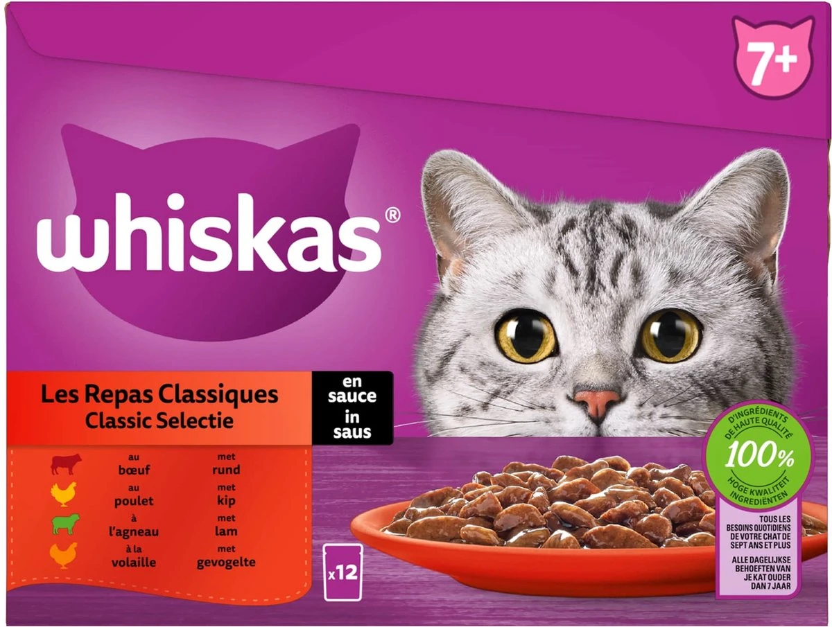 Whiskas 7+ Natvoer - Classic - Selectie In Saus - Maaltijdzakjes 48 X 85 G 3 Whiskas 7+ Natvoer - Classic - Selectie In Saus - Maaltijdzakjes 48 X 85 G - Afbeelding 3