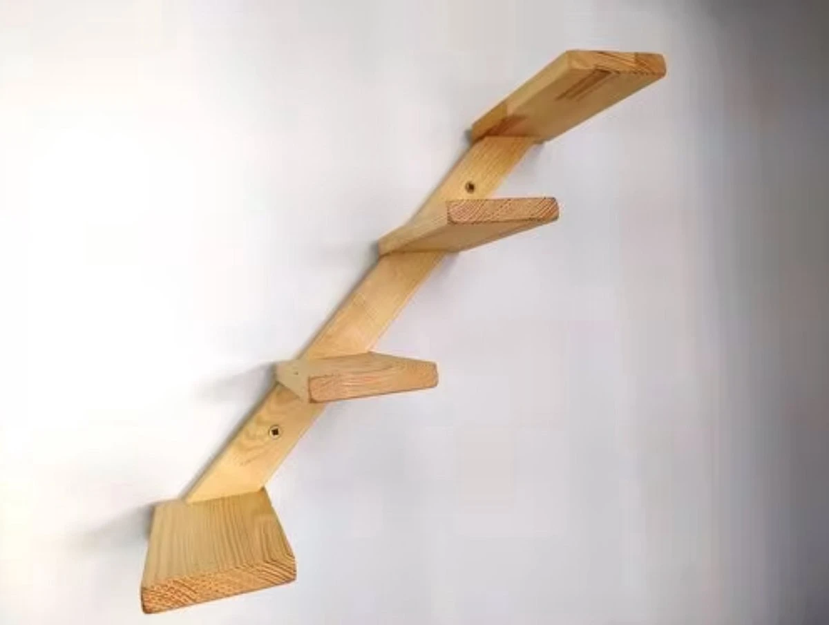 Kattentrap Hout - Linksonder Naar Rechtsboven - Handgemaakte Kattenladder - Katten Klimmuur Klimwand 1 Kattentrap Hout - Linksonder Naar Rechtsboven - Handgemaakte Kattenladder - Katten Klimmuur Klimwand