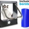 BFreshPets Kattenluik + Massageborstel - Met Tunnel - 4 Vergrendelingsstanden - Weersbestendig - Maat L - Zwart - 27 X 24 Cm