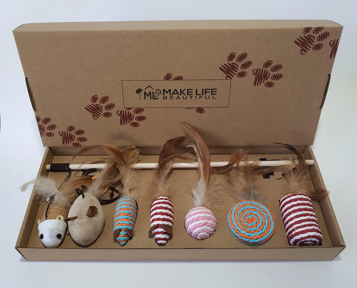 Make Life Beautiful® - Kattenspeeltjes Set - 7-delig - Kattenspeelgoed - Kattenhengel - Speelmuisjes - Kattenspeelgoed Set 8 Make Life Beautiful® - Kattenspeeltjes Set - 7-delig - Kattenspeelgoed - Kattenhengel - Speelmuisjes - Kattenspeelgoed Set - Afbeelding 8