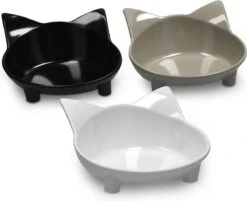 Navaris Voerbakjes Voor Katten - Set Van 3 Voer- En Waterbakken - Met Kattenkopjes Vorm - Antislip - Etensbakjes In Grijs, Wit En Zwart -Kattenbenodigdheden Winkel 1200x977 3