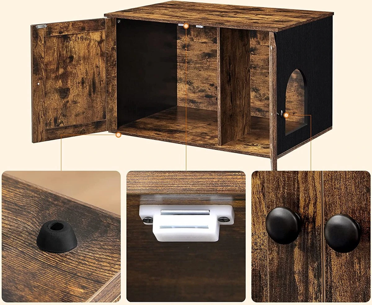 Meubelexpert Kattenhuis Voor Kattenbak - Met Deuren - Vintage - Bruinzwart - PCL002X02 3 Meubelexpert Kattenhuis Voor Kattenbak - Met Deuren - Vintage - Bruinzwart - PCL002X02 - Afbeelding 3