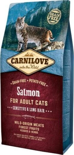 Carnilove Granenvrij Zalm Sensitive & Long Hair 6kg -Kattenbenodigdheden Winkel 574x1200