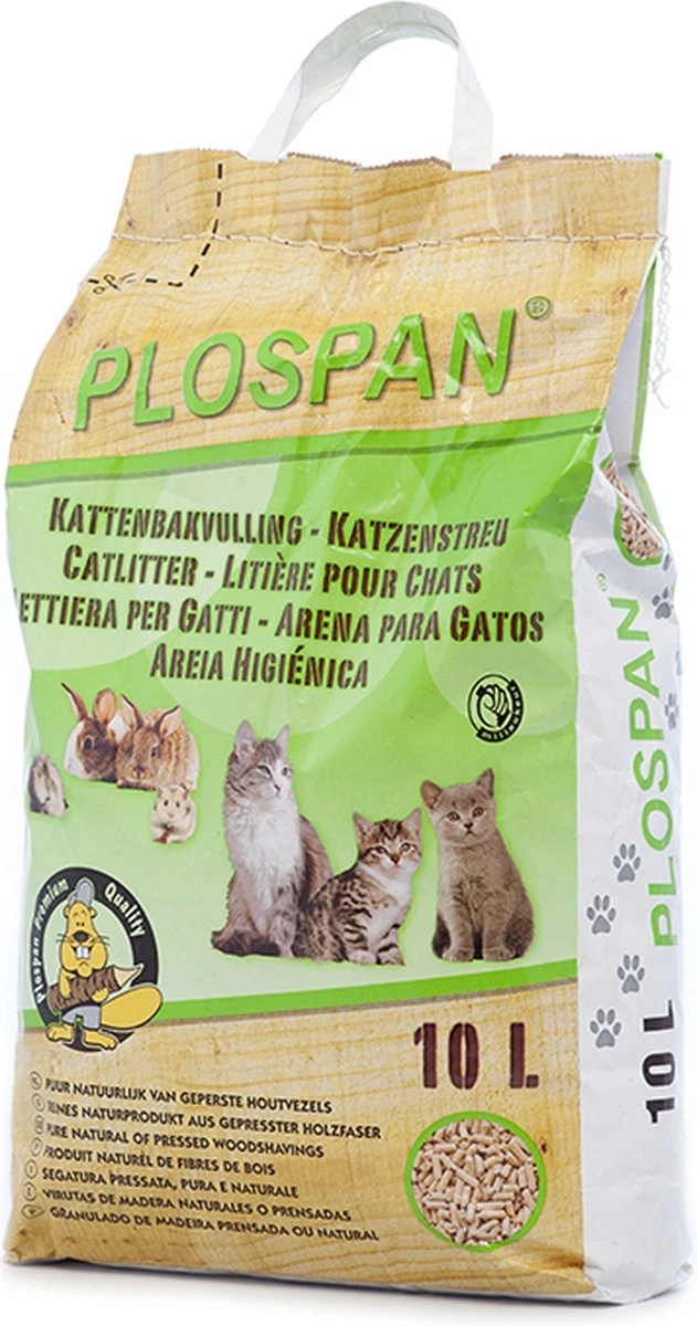 Plospan Houtkorrel Kattenbakvulling - 10 Ltr 3 Plospan Houtkorrel Kattenbakvulling - 10 Ltr - Afbeelding 3