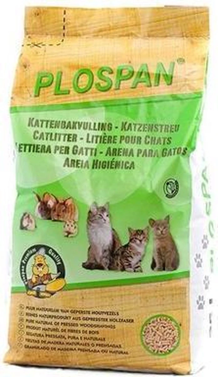 Plospan Houtkorrel Kattenbakvulling - 10 Ltr 2 Plospan Houtkorrel Kattenbakvulling - 10 Ltr - Afbeelding 2