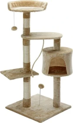 Merkloos Cadoca Kattenboom Beige Met 3 Kijkplekken, 1 Grot, 2 Speelballen En één Touw