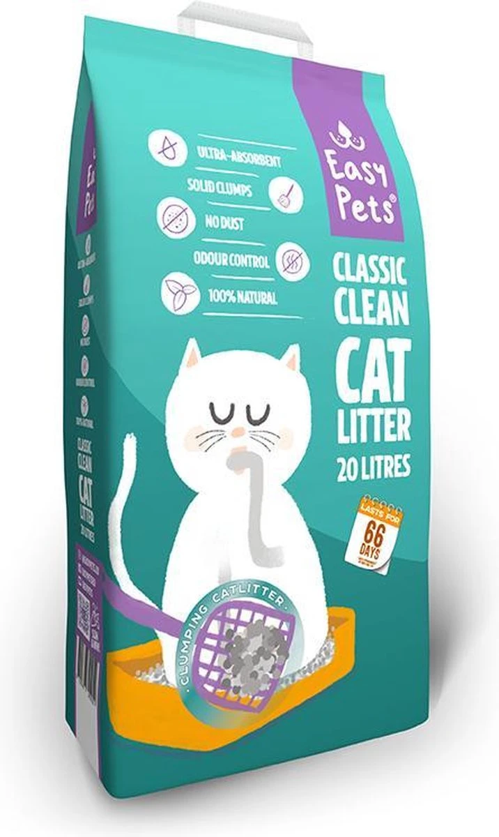 Easypets Classic Clean Kattenbakvulling 20L - Klontvormend Kattengrit - Geur Bescherming 2 Easypets Classic Clean Kattenbakvulling 20L - Klontvormend Kattengrit - Geur Bescherming - Afbeelding 2
